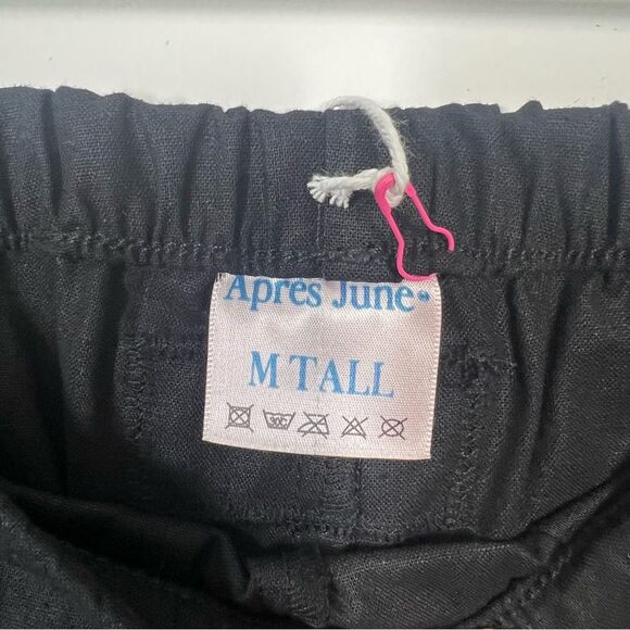 Apres June Women's Size Medium Tall NWT Black Linen Cotton Straight Leg Pants - Picture 8 of 11